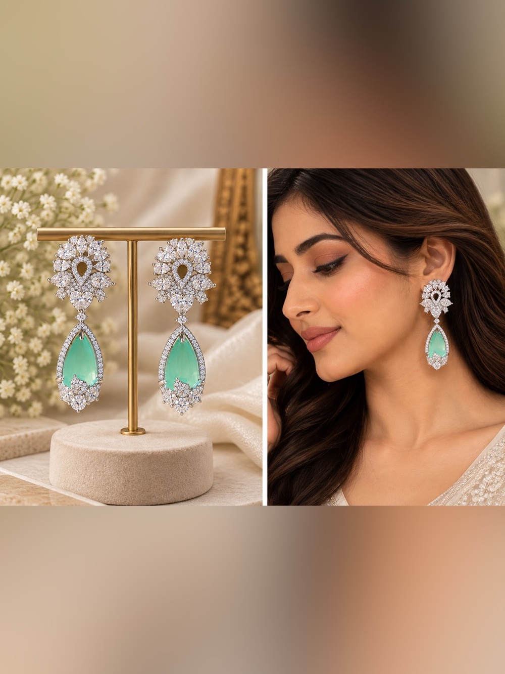 Sparkling Green Teardrop Crystal Earrings -